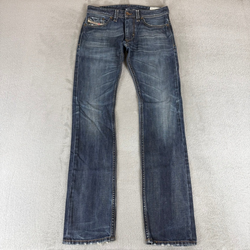 Diesel Thanaz Slim Skinny Jeans Mens 30x34 Blue Denim Distressed Whisker Italy